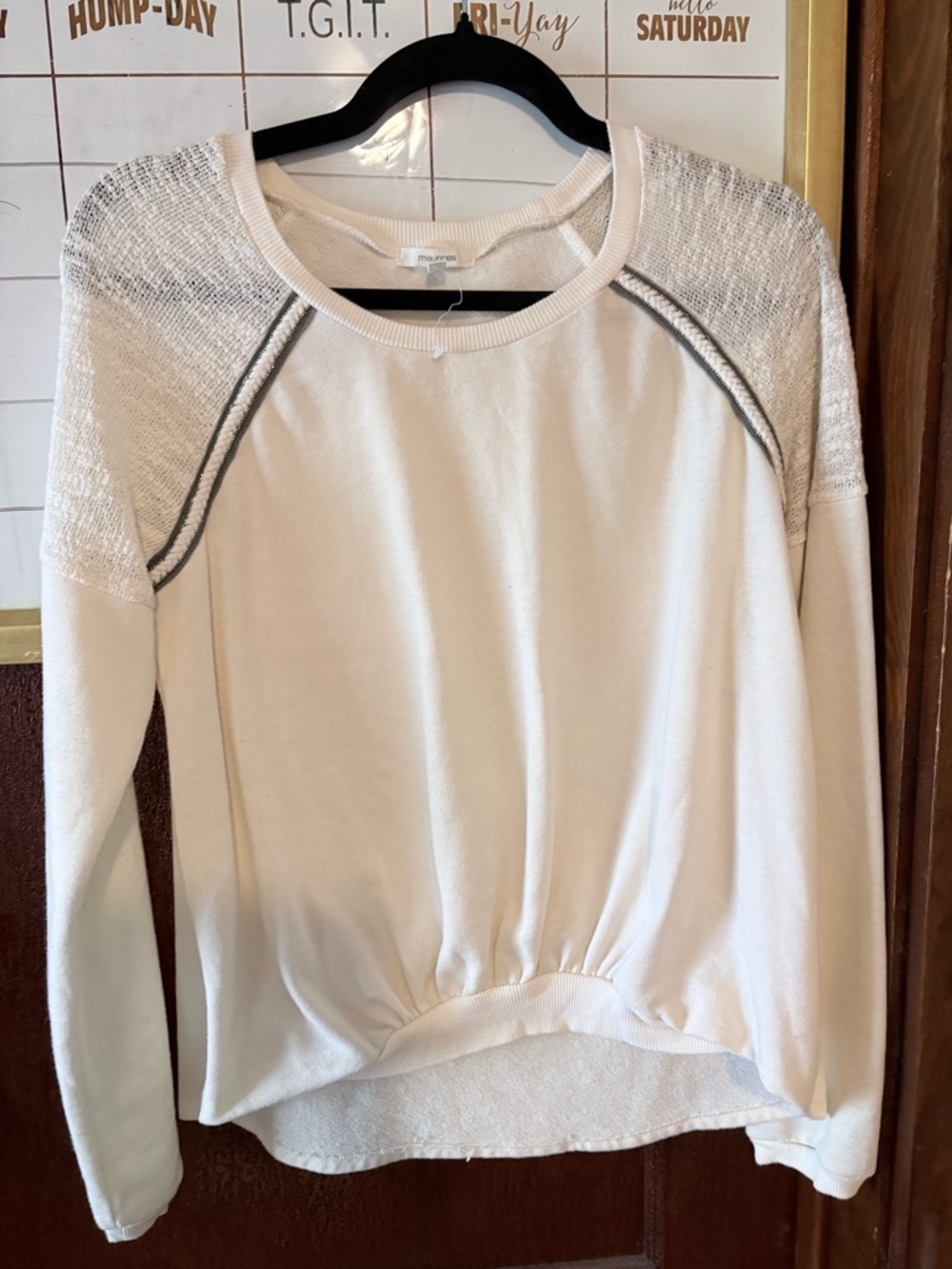 Maurices Cream Raglan Sweatshirt with Gray Contrast Trim